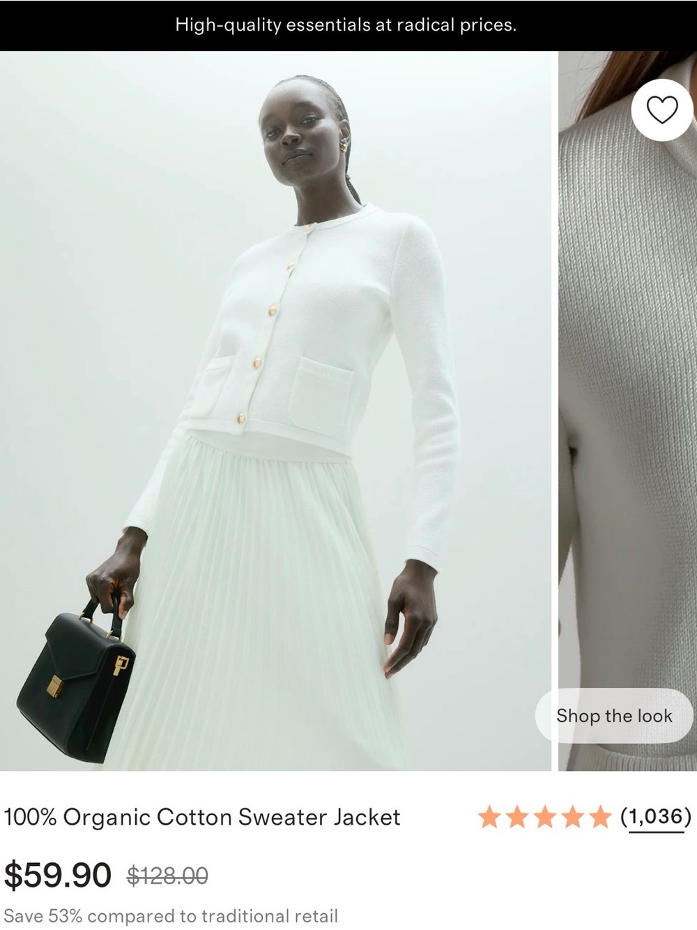 Quince Women's Organic Cotton Sweater Jacket in White